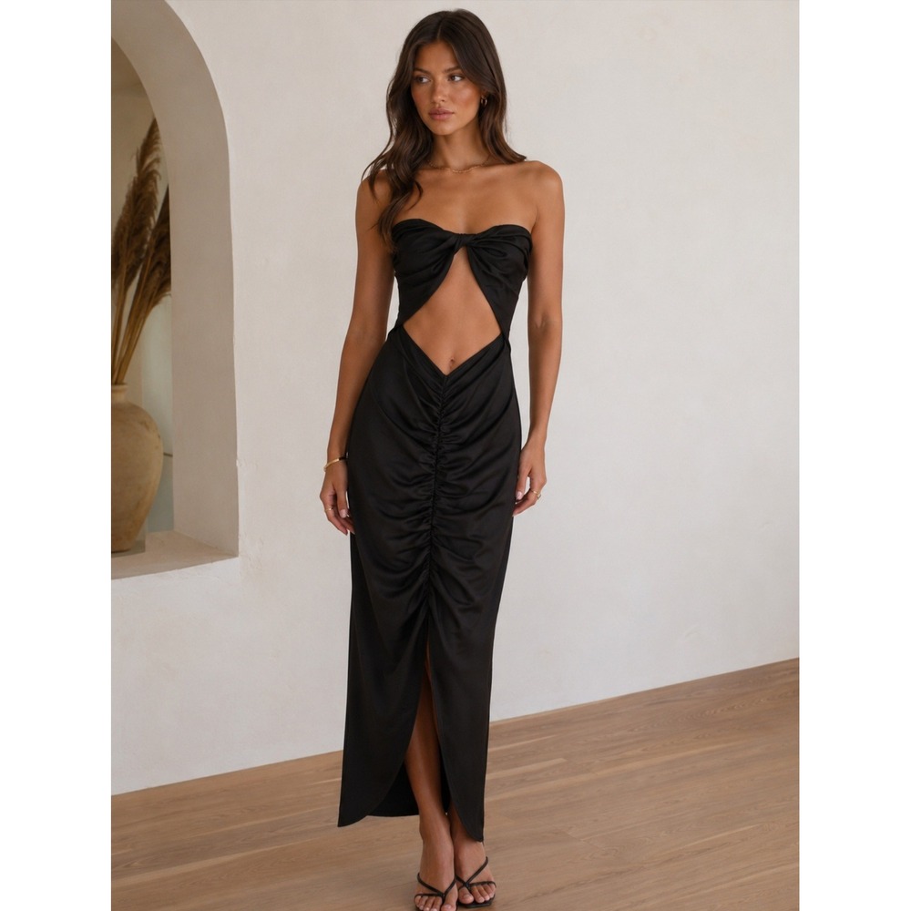 NEW Peppermayo Under My Spell Midi Dress Black Cutout Strapless Ruched US10